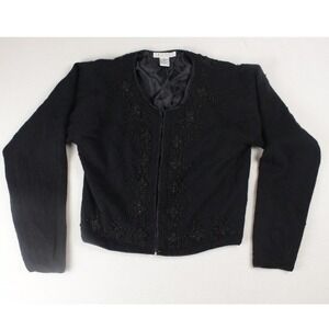 Vintage 90s Beaded Angora Cardigan Black Cropped‎ Office Goth Whimsigoth S